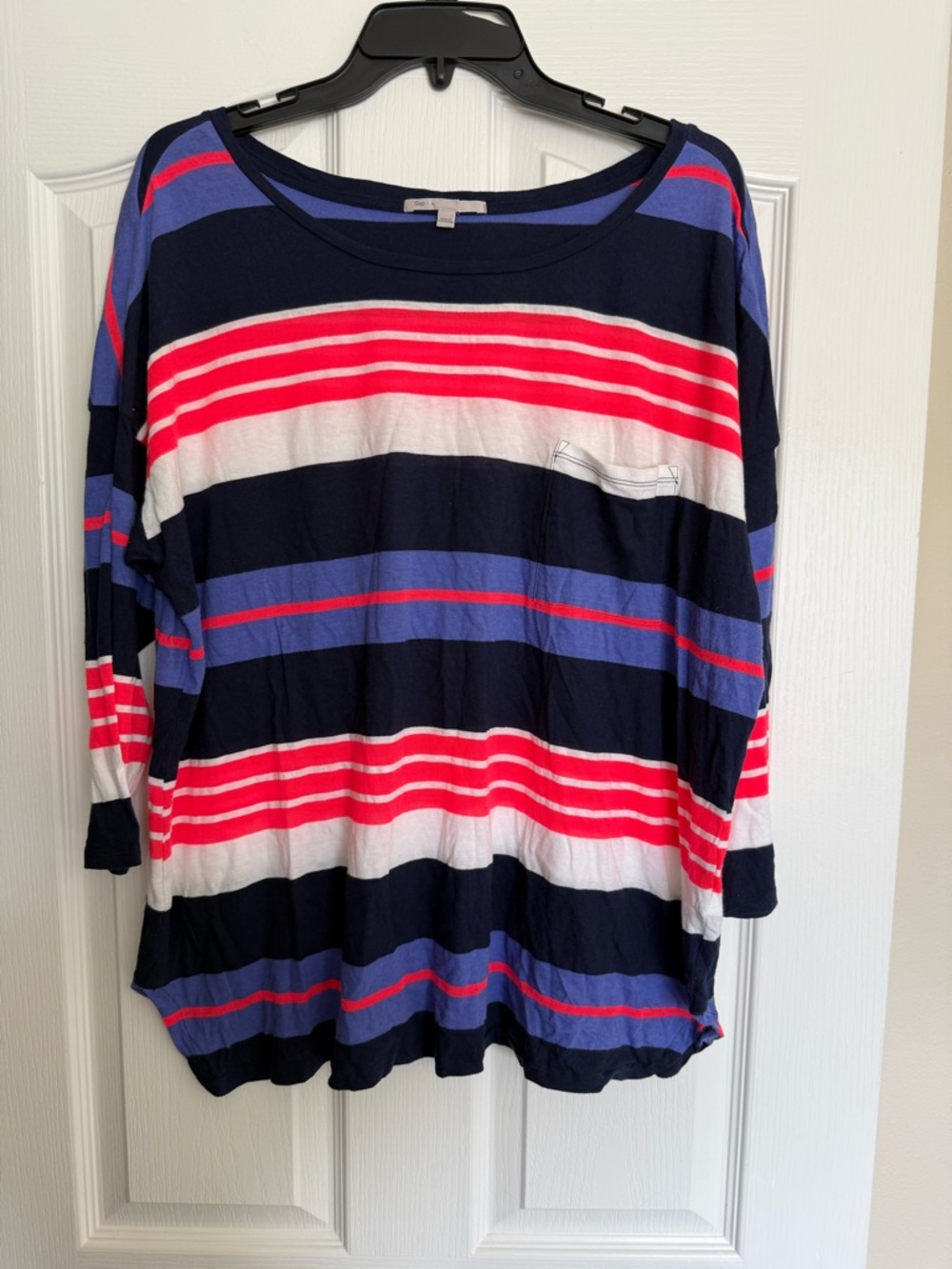 GAP Women's Long Sleeve Striped Tee in Navy, Red, White & Blue